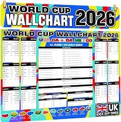 World Cup Football Wall Chart 2026 - Huge A1 Poster – Wall Planner Includes All Game Days, UK Kick Off Times, TV Channels & Stadiums from Official Data – Folded to A4 Size Multicoloured - Amazon.ae Price Tracker