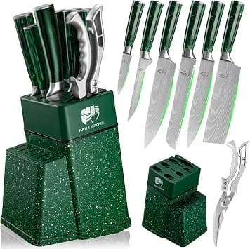 FULLHI 8pcs block Knife Set,chef's Knves Set with Block and Sharpener, Kitchen Knife Set,Multi-colour Handle, Gifts for Men Women (Green Resin) - Amazon.ae Price Tracker