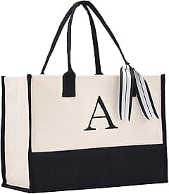 Personalized Gift Monogram Initial 100% Cotton Chic Tote Bag with Customize Option - Black - Amazon.ae Price Tracker