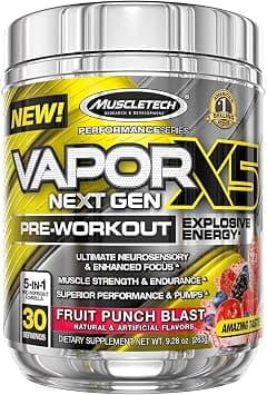 MuscleTech Vapor X5 Pre-Workout Supports Energy & Performance with Researched-Backed Key Ingredients Helps Increase Strength & Muscle and Intense Sensory Experience, Fruit Punch Flavor 30 Servings - Amazon.ae Price Tracker