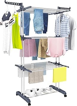 HOMIDEC Clothes Drying Rack, Oversized 4-Tier(67.7" High) Foldable Stainless Steel Movable Drying Rack with 4 castors, 24 Drying Poles & 14 Hooks for Bed Linen, Clothing, Grey - Amazon.ae Price Tracker