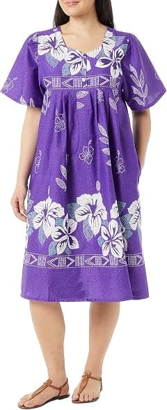 AmeriMark Womens Patio Dress Lounger Floral Print Border Short Sleeve and Pockets - Amazon.ae Price Tracker