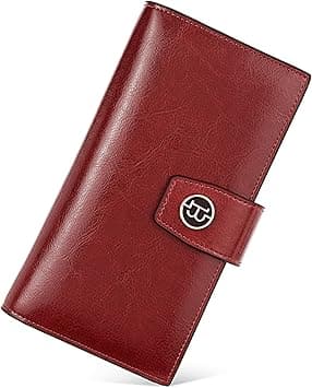 BOSTANTEN Womens Wallet Genuine Leather Wallets Large Capacity Cash Cluth Purse with Zipper Pocket Wine Red - Amazon.ae Price Tracker