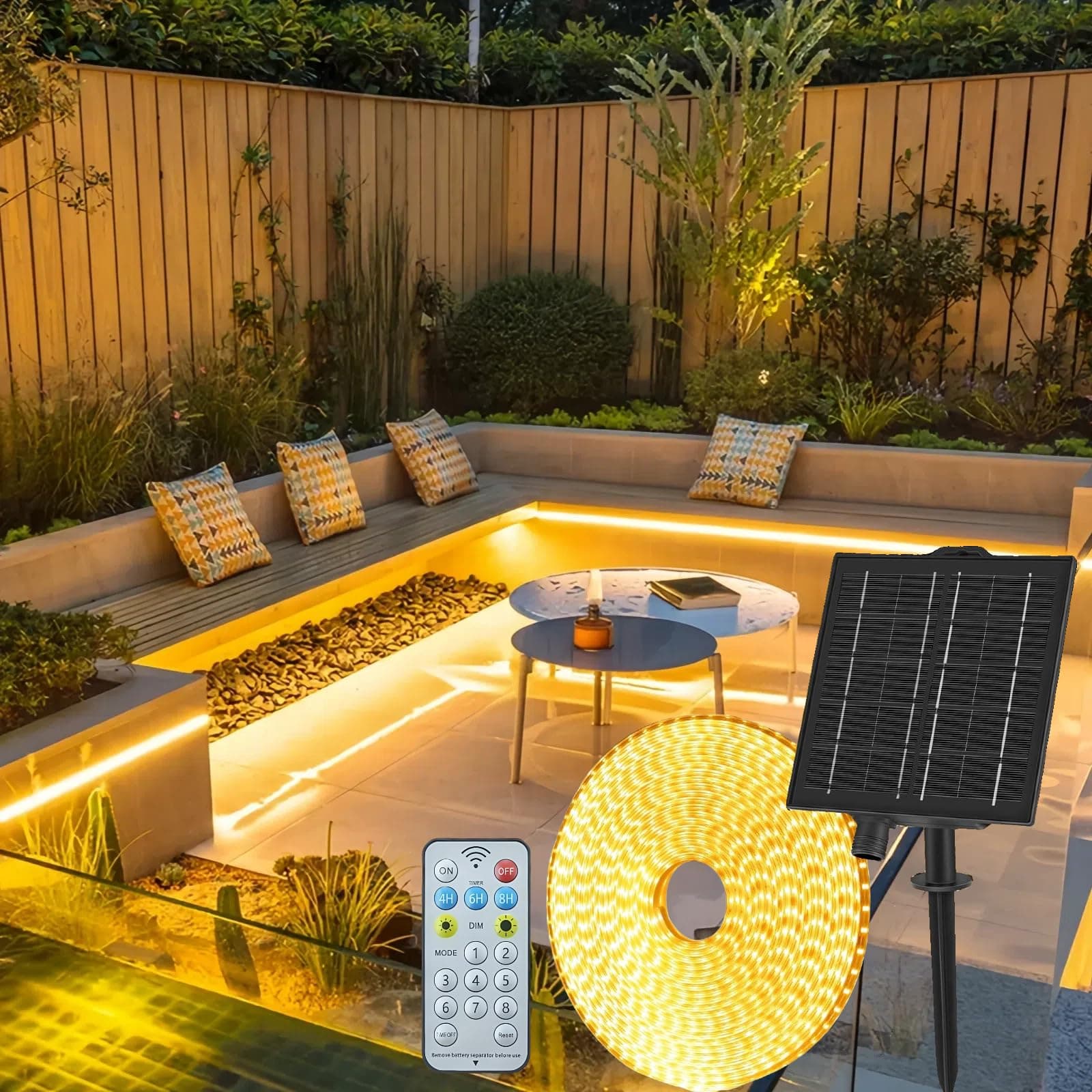 Gaoxun Solar LED Strip Outdoor, 15 m, 960 LED Outdoor Strip, IP68 Waterproof with Remote Control, Dimmable, 8 Modes, Flexible LED Strip for Garden, Porch, Balcony, Gazebo, Umbrella Decoration, Warm - Amazon.ae Price Tracker