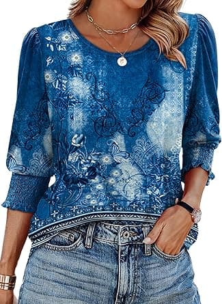 XIEERDUO 3/4 Sleeve Tops for Women UK Crew Neck Ladies Blouses - Amazon.ae Price Tracker