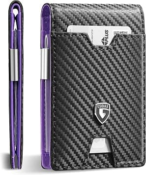 GSOIAX Men's Slim RFID Blocking Leather Wallet with Money Clip Minimalist Carbon Fiber Bifold Credit Card Holder 11 Card Slots Gift Box Included(Leather Brown), Carbon Purple, Slim - Amazon.ae Price Tracker