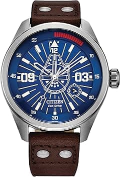 Citizen Eco-Drive Men's Star Wars Han Solo "Sometimes I Even Amaze Myself" Watch, Stainless Steel with Brown Leather Strap, Blue Dial, Luminous, 43mm (Model: AW5009-03W) - Amazon.ae Price Tracker