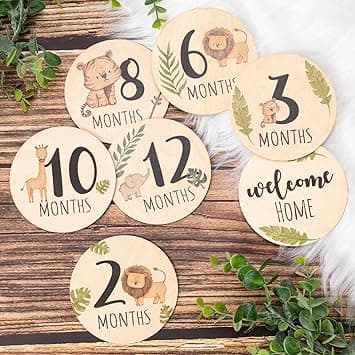 COOLive Baby Monthly Milestone Cards Sign - 7 Double Sided Animals Marker Wooden Circles Discs Newborn Photography Prop, Pregnancy Journey Birth Announcement Sign Baby Boy and Girl Gift Sets - Amazon.ae Price Tracker