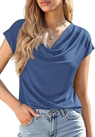 PRETTYGARDEN Womens Tops Dressy Casual Clothing 2026 Summer Cowl Neck Short Sleeve Blouses Spring Business Work Office Shirts - Amazon.ae Price Tracker