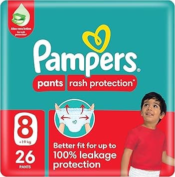 Pampers Rash Protection Pants Diapers, Size 8, 19+kg, with Aloe Vera, 360° Leak-Free Fit for up to 100% Leakage Protection, Value Pack, 26 Count - Amazon.ae Price Tracker