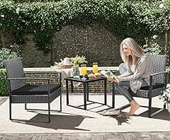 Outdoor Furniture 3 Pieces Balcony Garden Outdoor Furniture Set include 2 Rattan Chairs with Cushions and 1 Coffee Table - Amazon.ae Price Tracker