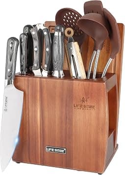 LIFE SMILE Kitchen Knife Set With Stand - 15 Pieces High Carbon Stainless Steel Block Set with Sharpener - Ergonomic Anti Slip fixed Handle, Ultra Sharp Chef Knife Set - Kitchen Utensils Set - Amazon.ae Price Tracker
