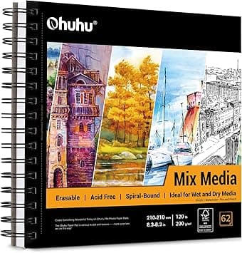 Ohuhu Sketchbook Mix Media Pad: 120 LB/200 GSM Heavyweight Papers 62 Sheets/124 Pages Spiral Bound Sketch Book for Acrylic, Marker Pens, Painting, Colored Pencil, Pastel - Amazon.ae Price Tracker