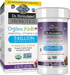 Garden of Life Dr. Formulated Probiotics Organic Kids+ Plus Vitamin C & D - Berry Cherry - Gluten, Dairy & Soy Free Immune & Digestive Health Supplement, No Added Sugar, 30 Chewables (Shelf Stable) - Amazon.ae Price Tracker