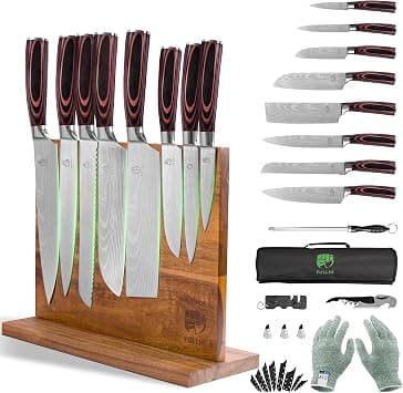 FULLHI 15pcs Japanese Knife Set with Magnetic Knife Block Holder, Premium Stainless Steel Kitchen Knife Set - Amazon.ae Price Tracker