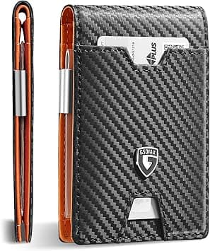 GSOIAX Men's Slim RFID Blocking Leather Wallet with Money Clip Minimalist Carbon Fiber Bifold Credit Card Holder 11 Card Slots Gift Box Included(Leather Brown), Carbon Orange, Slim - Amazon.ae Price Tracker