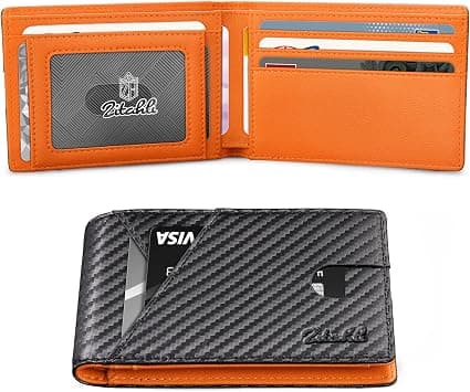 Zitahli Wallet for Men Slim 11 Credit Card Holder RFID Blocking Small Men's Wallet Bifold Minimalist Front Pocket With Mens Gifts Box, carbon black and orange, Casual - Amazon.ae Price Tracker