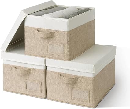 GRANNY SAYS Storage Basket with Lid, Linen Fabric Storage Bins with Label, Decorative Storage Boxes, Clothes Storage and Organization, Memory Keepsake Box, 3-Pack, Medium, Khaki&Ivory - Amazon.ae Price Tracker