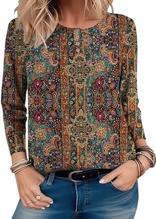 Zeagoo Long Sleeve Shirts for Women Henley T Shirts Loose Fit Tunics Dressy Casual Work Blouses Fall Fashion Tops - Amazon.ae Price Tracker