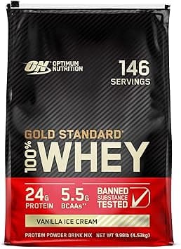 Optimum Nutrition (ON) Gold Standard 100% Whey Protein Powder Primary Source Isolate, 24 Grams of Protein for Muscle Support and Recovery - Vanilla Ice Cream, 10 Lbs, 146 Servings (4.53 KG) - Amazon.ae Price Tracker