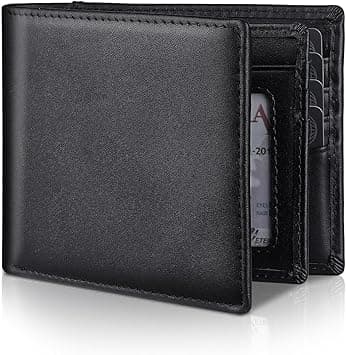 Mens Genuine Leather Bifold RFID Blocking Wallet with 14 Card Slots, ID Window & 2 Cash Pocket - Includes Gift Box, Black, 4.3 x 0.98 x 3.5 inches, Classic - Amazon.ae Price Tracker