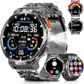 1.85" Big Screen Military Smart Watch for Men with Flashlight, 730mAh Large Battery, IP68 Waterproof, Bluetooth Calling, 114 Sports Modes Fitness Tracker for iOS Android - Amazon.ae Price Tracker