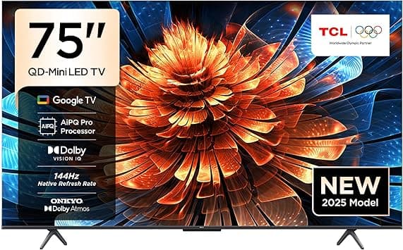 TCL 75Q6C Television 75 Inch Smart TV 4K QD-Mini LED Colorful Quantum Crystal HDR 10+ Gaming Google TV, 144Hz Native Refresh Rate, ONKYO 2.1 Hi-Fi, Dolby Atmos, AI Mode, Game Master (2025 Model) - Amazon.ae Price Tracker