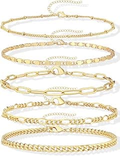 'Gokeey Reoxvo Dainty Gold Chain Bracelets Set for Women 14K Real Gold Plated Link Chain Bracelets for Women Trendy Gold Stackable Cuff Bracelets for Jewelry Gifts Women Adjustable 7''+2''' - Amazon.ae Price Tracker