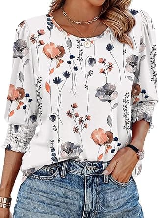 XIEERDUO 3/4 Sleeve Tops for Women UK Crew Neck Ladies Blouses - Amazon.ae Price Tracker