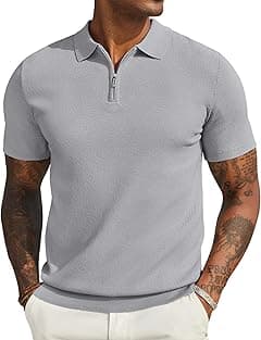 COOFANDY Mens Zipper Polo Shirts Short Sleeve Casual Knit Polo Shirts Lightweight Golf Shirt - Amazon.ae Price Tracker