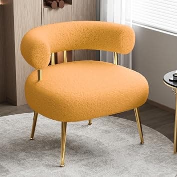 Mid Century Sherpa Boucle Accent Chair, Round Upholstered Barrel Arm Chair for Small Spaces, Fluffy Side Corner Sofa Armchair for Living Room, Bedroom, Vanity, Office, Reading Nook - Amazon.ae Price Tracker