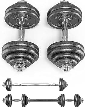 PROIRON Cast Iron Adjustable Dumbbell Set Hand Weight with Solid Dumbbell Handles Changed into Barbell Handily Perfect for Bodybuilding Fitness Weight Lifting Training Home Gym 15KG 20KG 30KG - Amazon.ae Price Tracker
