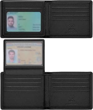 Travelambo Genuine Leather Wallet for Men with Gift Box - Handmade Bifold Stylish - Mens Wallets Rfid Blocking with 2 ID Windows, Cross Texture Black, 4.5“x3.5”, Minimalist - Amazon.ae Price Tracker