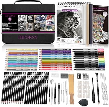 HIFORNY 100 PCS Drawing & Sketching Set, Professional Art Supplies with Graphite,Charcoal, Colored,Watercolor,Metallic Pencils,Blending Tools,Sketchbook and Coloring Book in Zipper Case (Black) - Amazon.ae Price Tracker