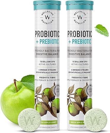 WELLBEING NUTRITION Daily Probiotic + Prebiotic| Plant Based |18 Billion CFU, 6 Strains for Men & Women with Organic Prebiotic Fiber for Digestion, Gut Health, Metabolism | 42 Effervescent Tabs - Amazon.ae Price Tracker