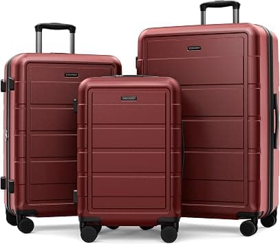 SHOWKOO Luggage Set 3 Piece Hardshell PC Expandable Suitcase, Wine Red - Amazon.ae Price Tracker