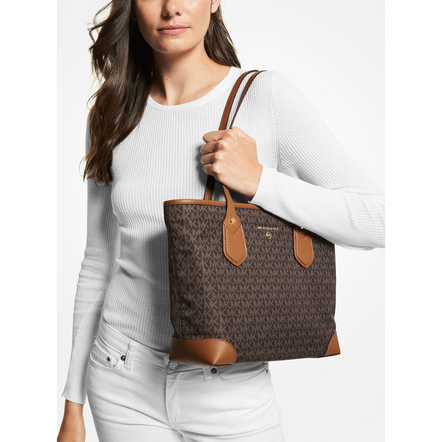 Michael Kors Eva Medium Top Zip Tote (Brown/Acorn)