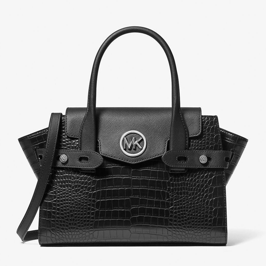 Michael Kors Carmen Medium Embossed Belted Satchel (Black)