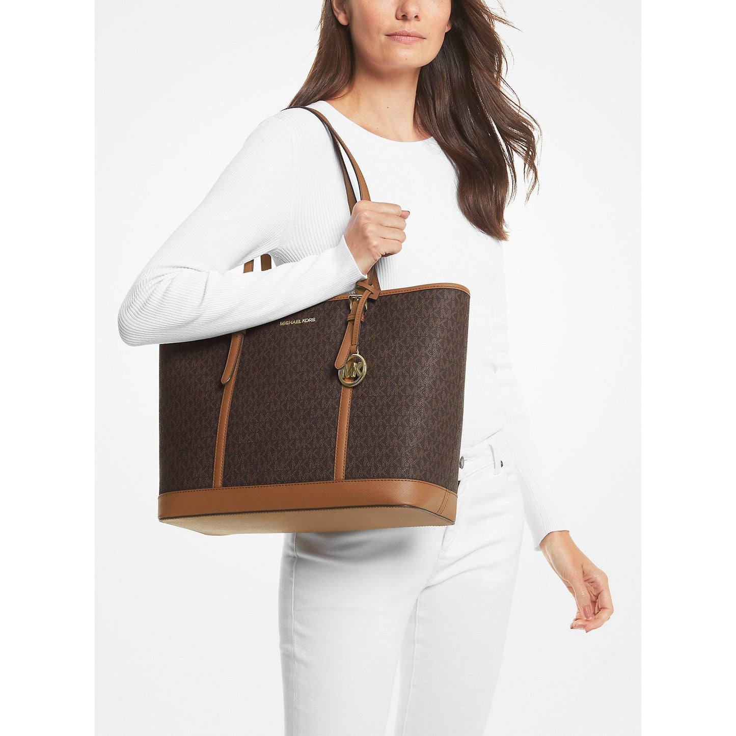 Michael Kors Jet Set Travel Large Logo Tote Bag (Brown)