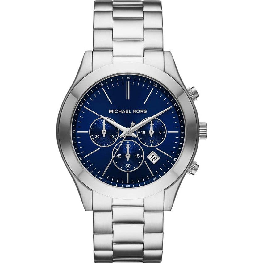 Michael Kors Men's Watch Slim Runway Chronograph Watch Silver and Blue 44mm (MK8917)
