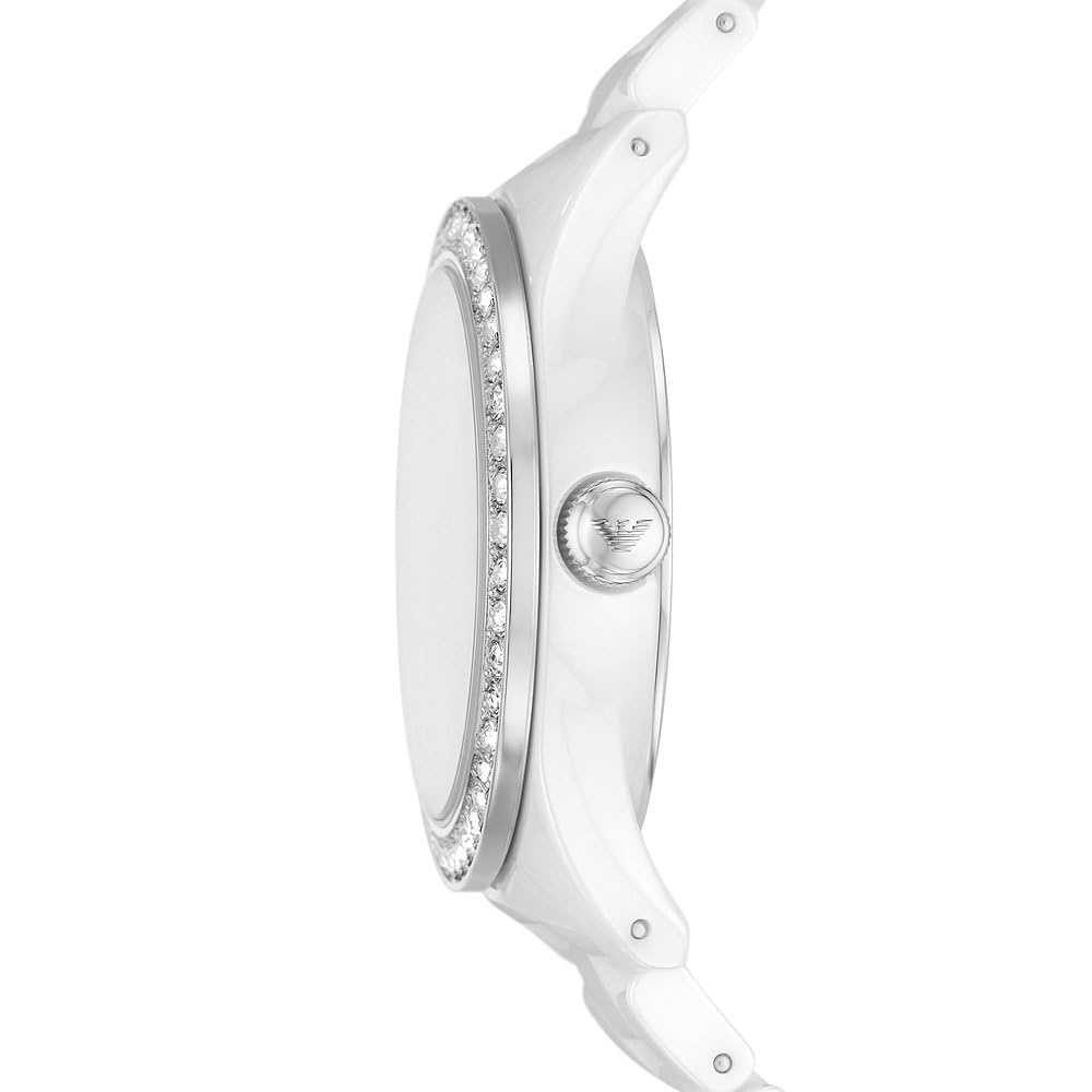 Emporio Armani Women's Watch Three-Hand Date, Silver and White Ceramic, AR70014