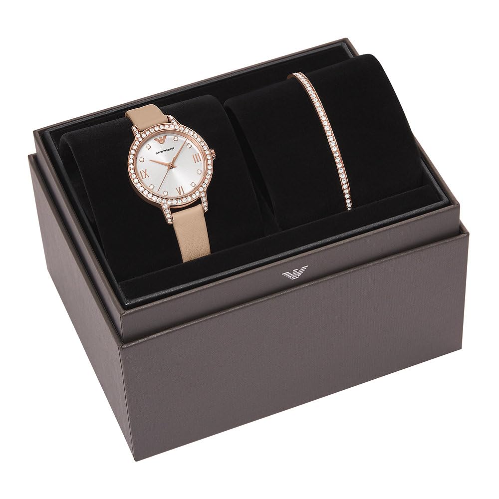 Emporio Armani Watch for Women, Three Hand Quartz Movement and 32mm Case Size with Stainless Steel, Leather or Silicone Strap