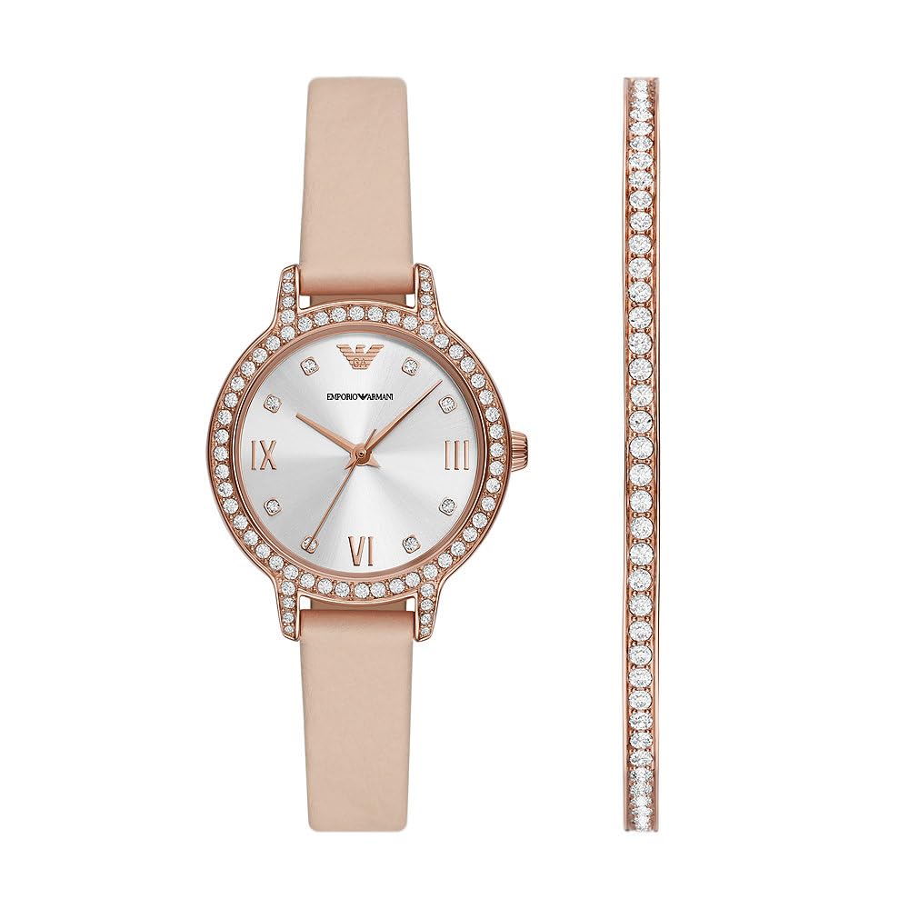 Emporio Armani Watch for Women, Three Hand Quartz Movement and 32mm Case Size with Stainless Steel, Leather or Silicone Strap