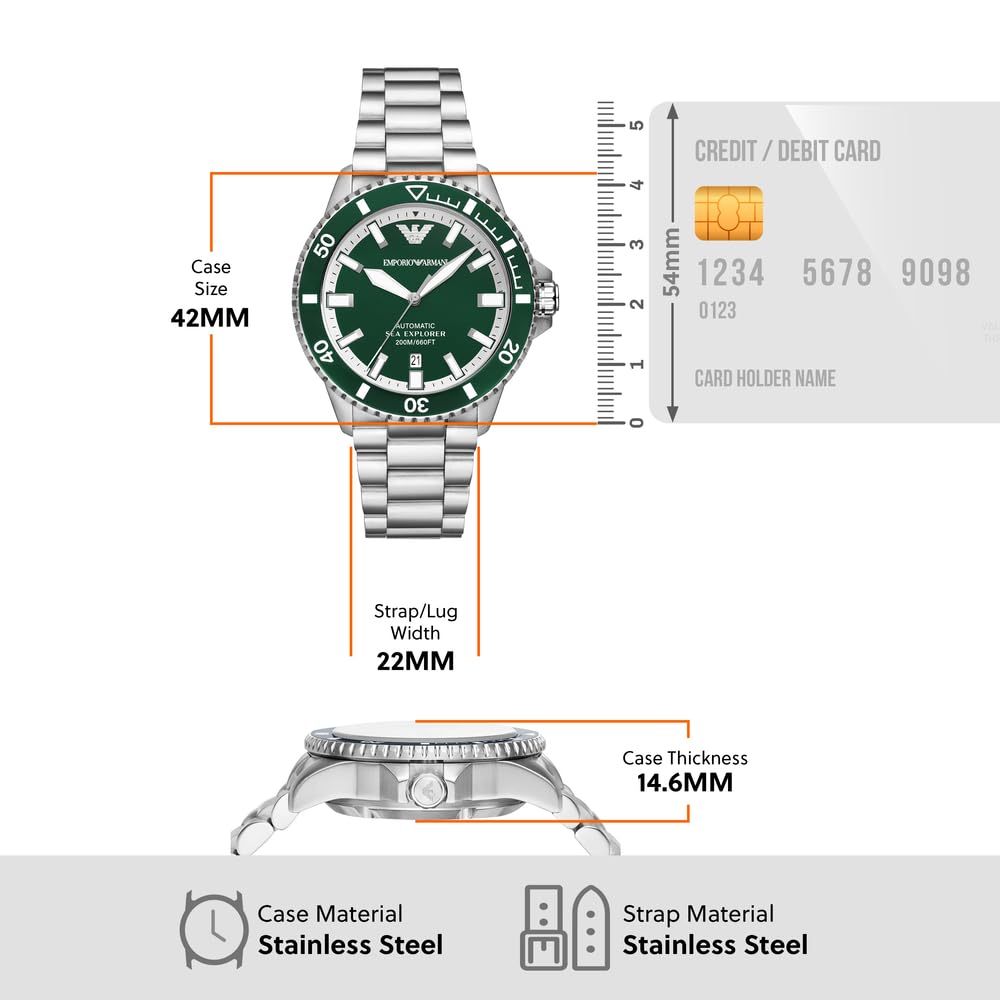 Emporio Armani Watch for Men, Quartz Movement and 42mm Case Size with Stainless Steel, Leather or Silicone Strap