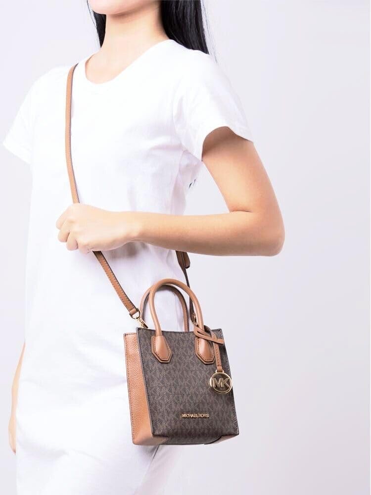 Michael Kors Mercer Extra-Small Pebbled Leather Crossbody Bag (Brown/Sliver)