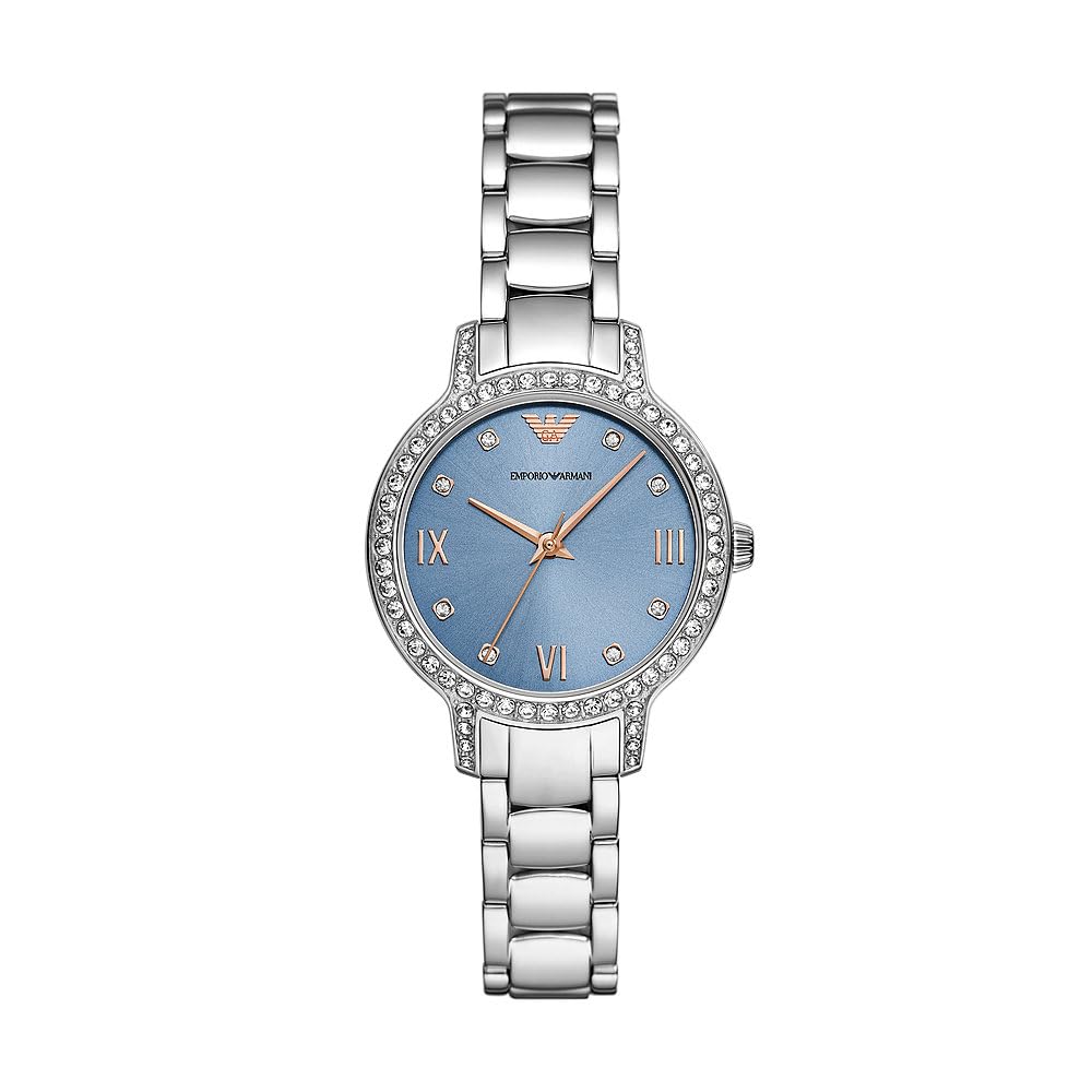 Emporio Armani Watch for Women, Three Hand Quartz Movement and 32mm Case Size with Stainless Steel, Leather or Silicone Strap