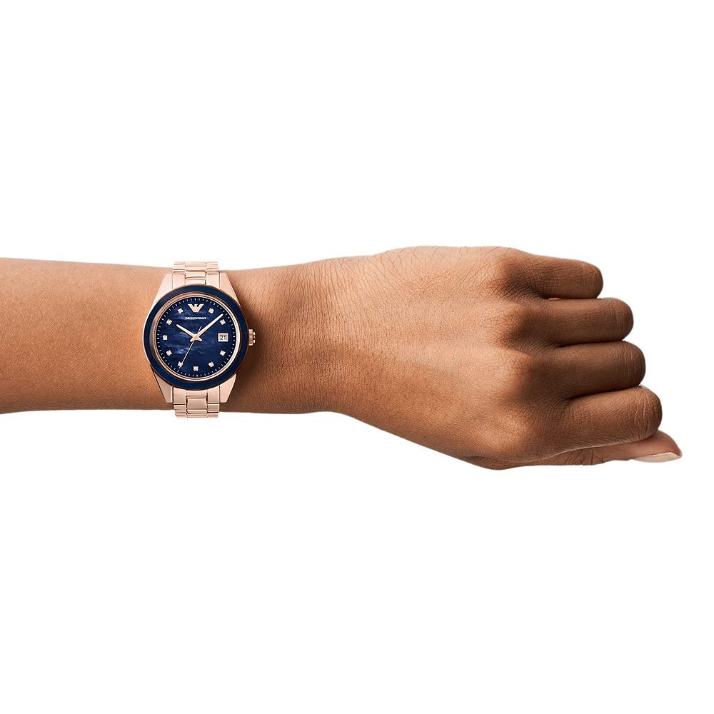 Emporio Armani Women's Three-Hand Date, Rose Gold-Tone Stainless Steel Watch, AR11449, Rose Gold, Standard, bracelet