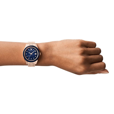 Emporio Armani Women's Three-Hand Date, Rose Gold-Tone Stainless Steel Watch, AR11449, Rose Gold, Standard, bracelet