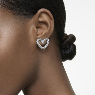 Swarovski Una stud earrings Heart, White, Rhodium plated