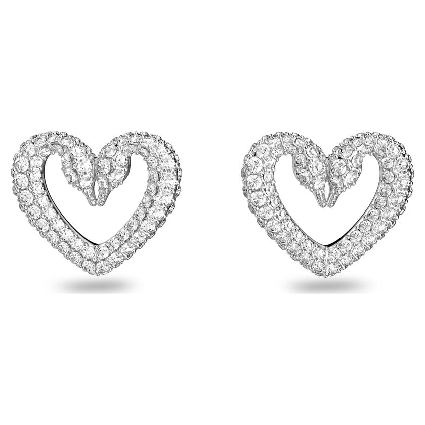 Swarovski Una stud earrings Heart, White, Rhodium plated